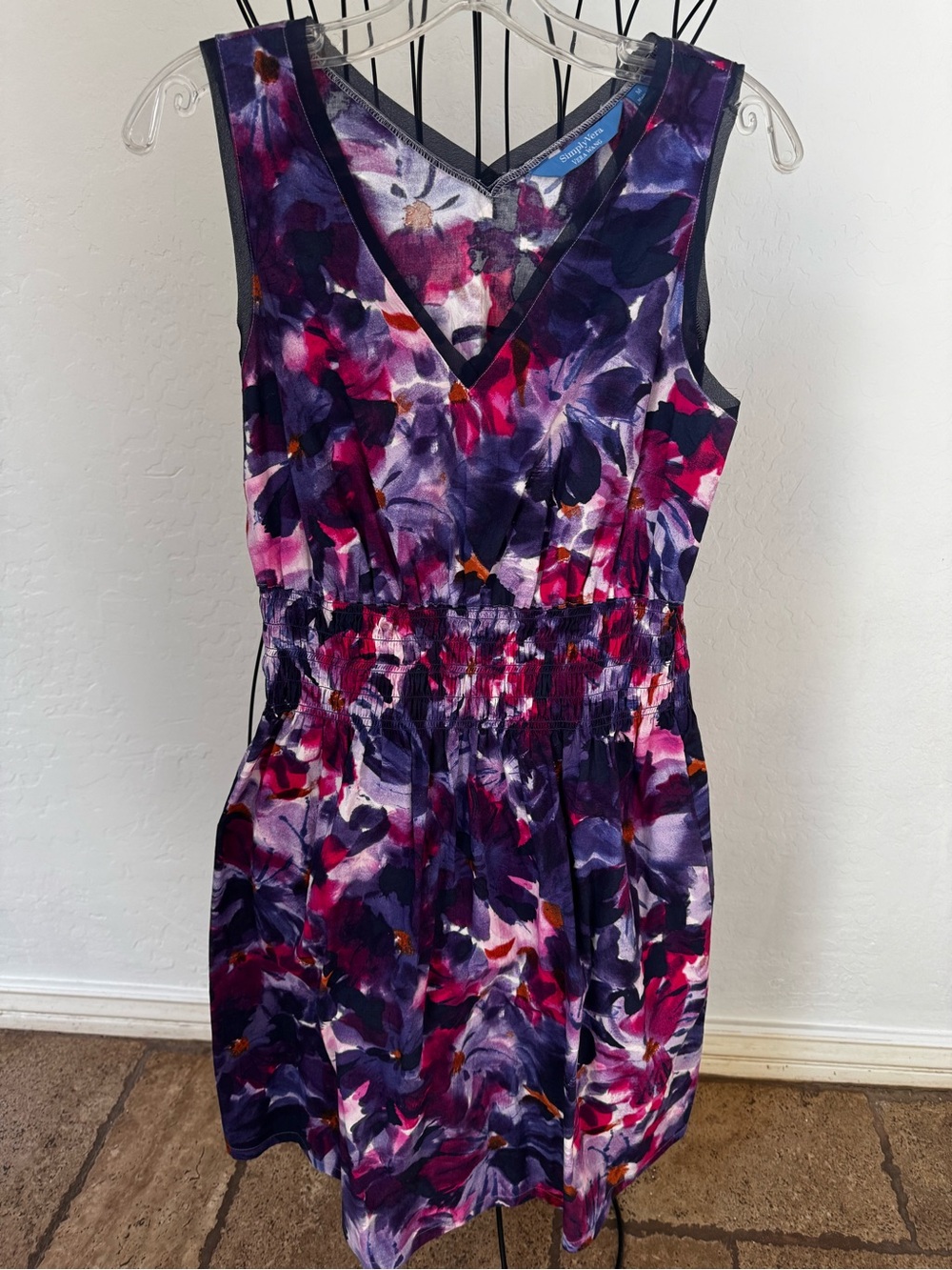 Vera Wang Purple & Pink Floral V-Neck Mini Dress